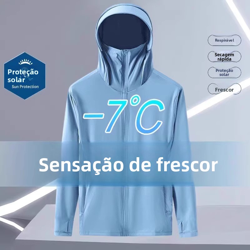 Roupa Masculina de Proteção Solar Respirável Ice Silk para Atividades ao Ar Livre, com Proteção UV, Sensação Fresca, Manga Lo...