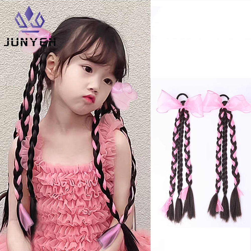1 unidad de peluca con lazo colorido, trenzas, anillos para el cabello, cola de caballo, trenzas largas con giro dulce y fresco, lazo para el cabello para niñas y mujeres