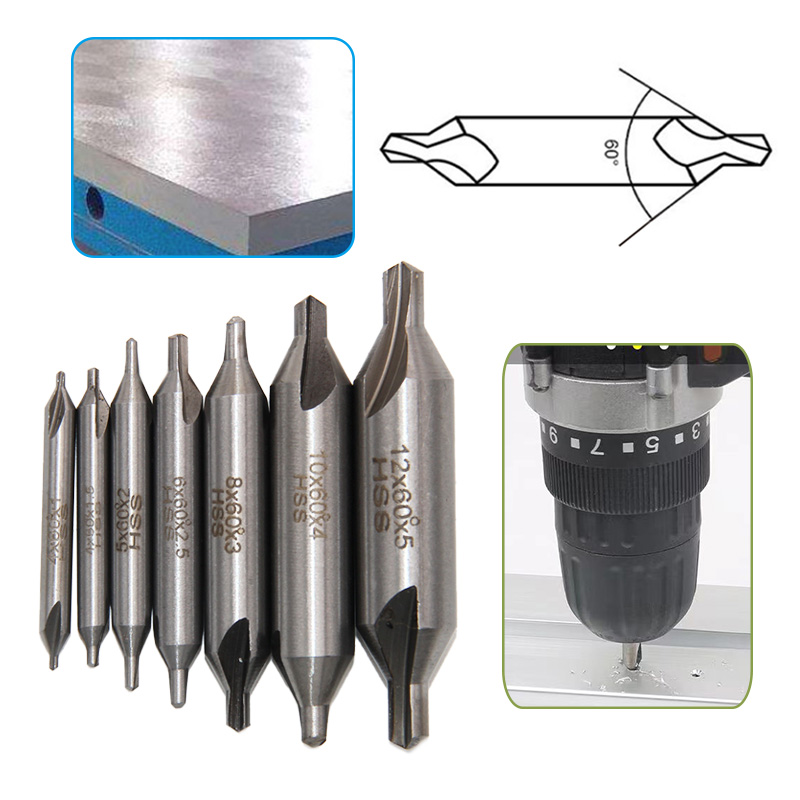 Juego de 7 brocas de centrado HSS de 1-5 mm, tipo A, combinadas, totalmente rectificadas, con estría espiral, herramientas de punteo para metalurgia