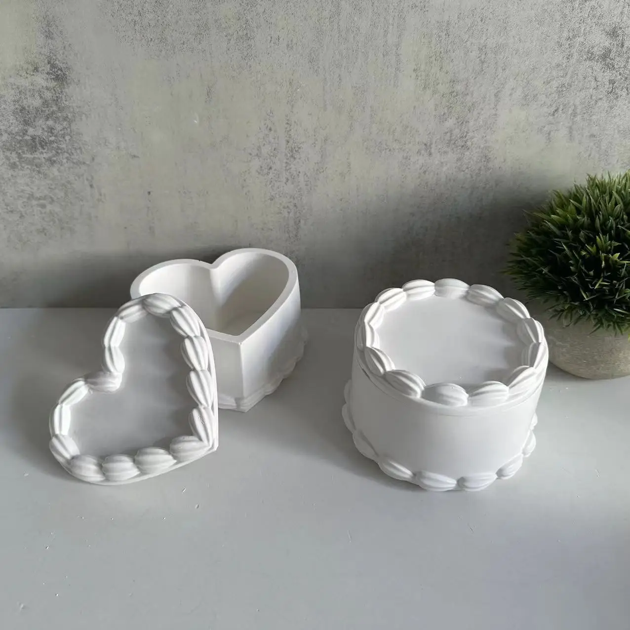 Boîte de rangement ronde en forme de cœur pour gâteaux, moule en silicone avec couvercle, pot de rangement, moule en plâtre, moules d'égouttement