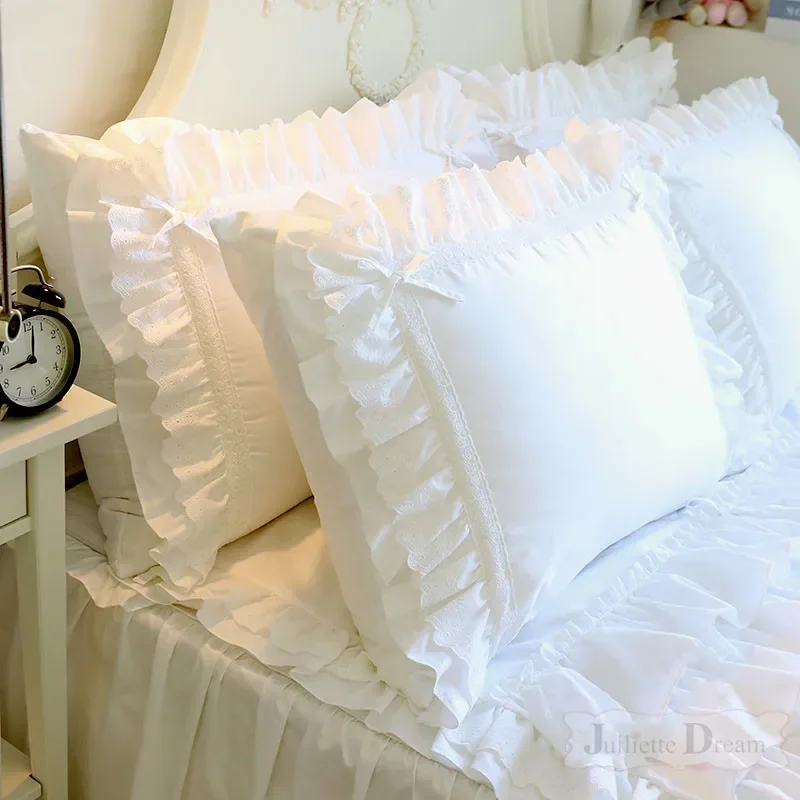 1 pezzo principessa puro bianco doppio strato di pizzo a balze in cotone da sposa puro cotone biancheria da letto federa copertura del cuscino arredamento autunnale
