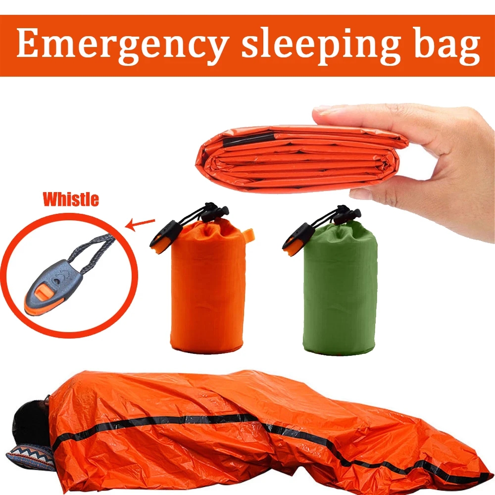Saco de dormir portátil à prova d'água para sobrevivência de emergência, equipamento de acampamento edc ao ar livre, saco térmico, kit de primeiros socorros, cobertor mylar
