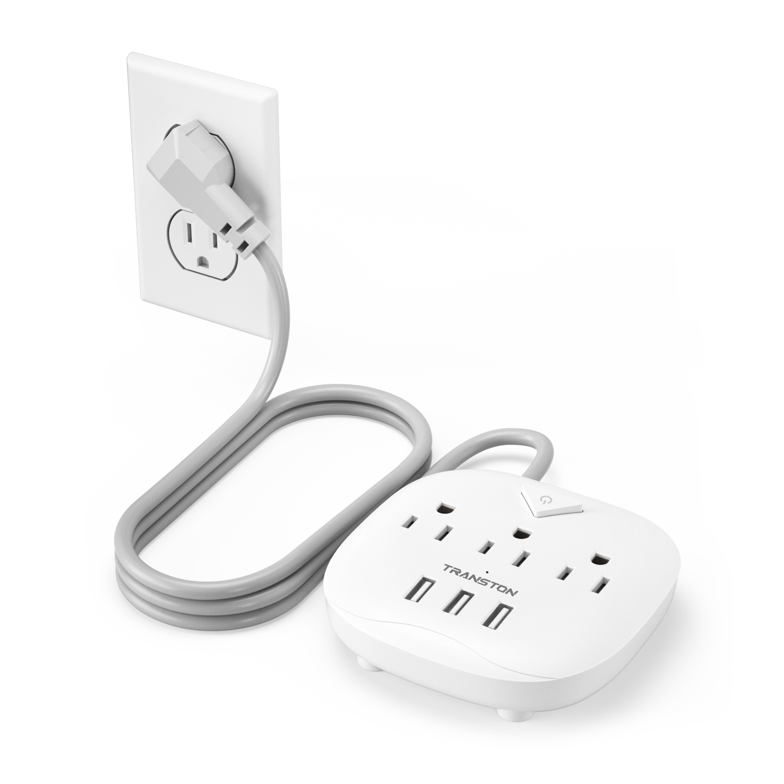 Przedłużacz TRANSTON z wyłącznikiem, 3 gniazda, 3 porty USB, przewód przedłużający 1 m, szybkie ładowanie, ognioodporny, do domu
