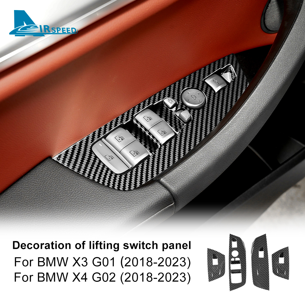 AIRSPEED Car Door Handle Pull Trim Cover for BMW X3 X4 G01 G02 2018-2023 ABS Carbon Fiber Inner Window Lifting Switch Panel