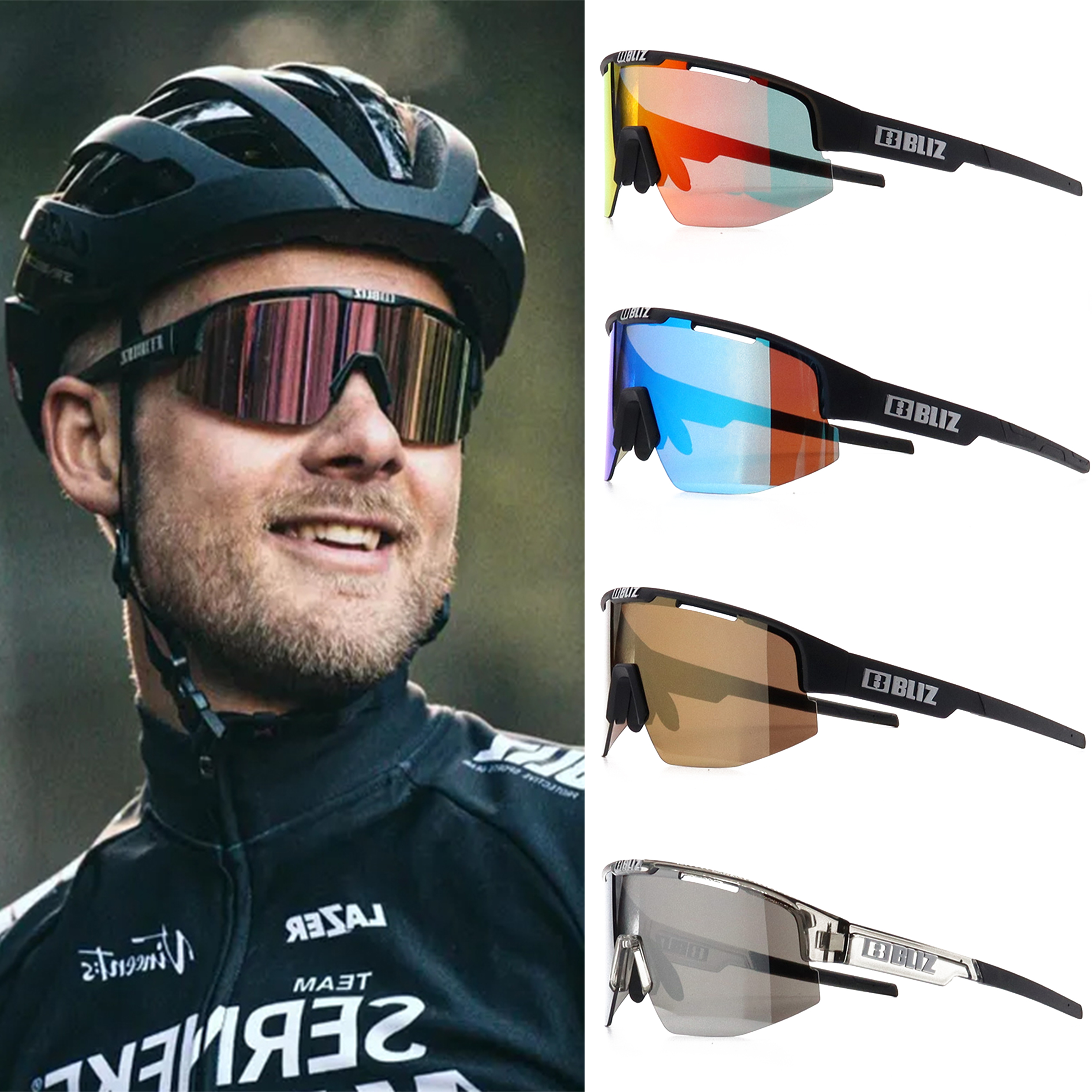 Lunettes de cyclisme B BLIZ Matrix UV400 MTB, lunettes de vélo de montagne anti-vent, lunettes polarisées pour le cyclisme, le ski, la randonnée, ensemble de 3 verres