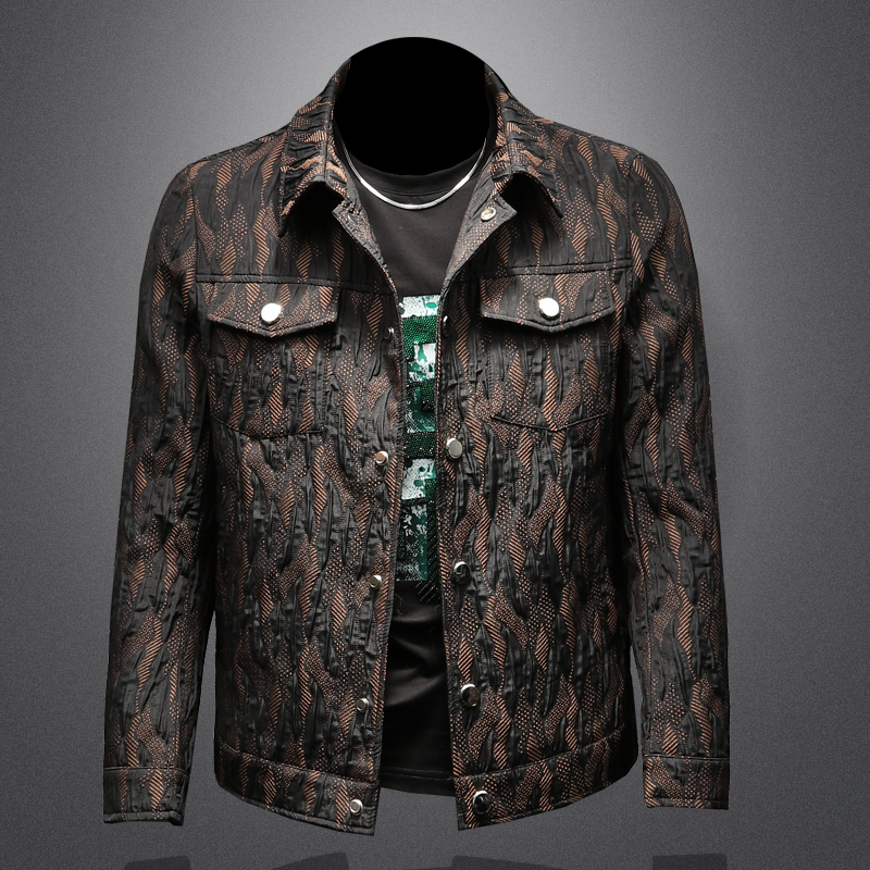 Luxe Jacquard Casual Jas voor Mannen Mode Revers Single Breasted Bomberjack Mannen Sociale Business Streetwear Jassen 2025