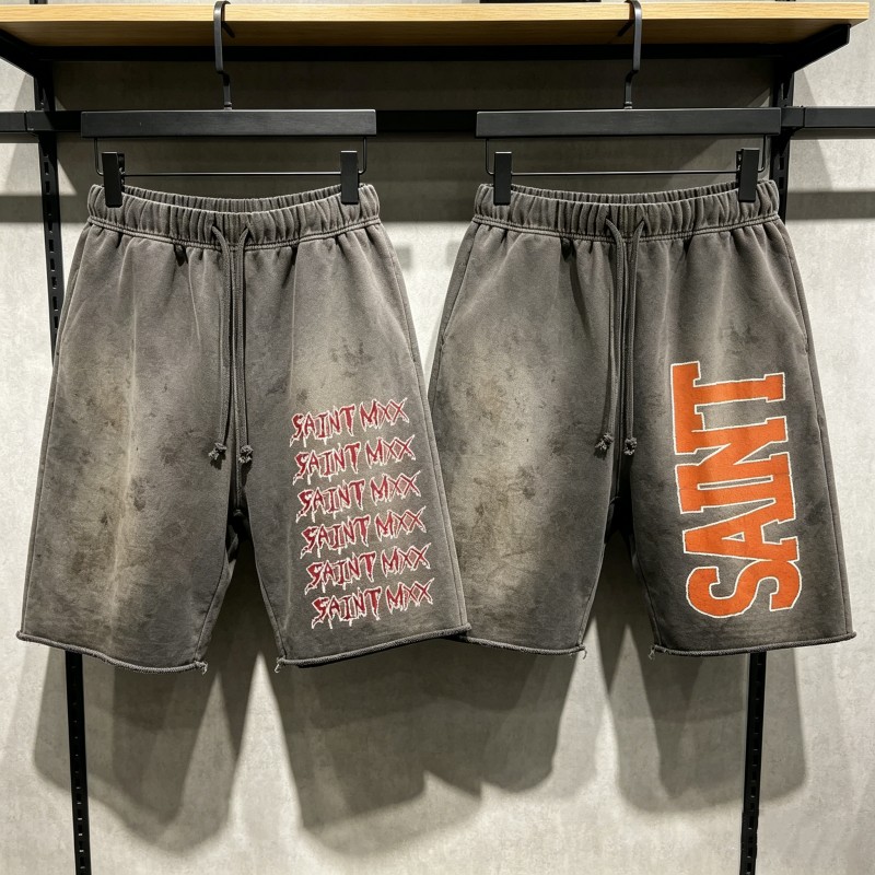 Retro Szorty w Stylu High Street z Efektem Sprania i Postarzenia, Męskie Damskie Elastyczne Szorty Sportowe ze Sznurkiem i Nadrukiem Liter, Krótkie Spodnie z Odkrytymi Brzegami