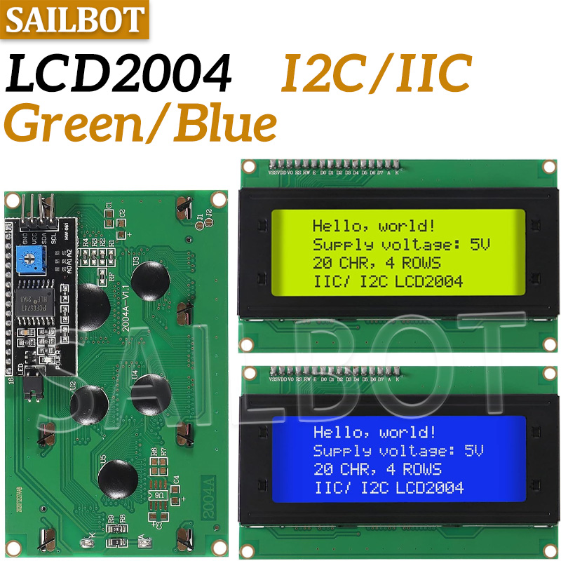 1PCS LCD2004+I2C LCD2004 20x4 2004A Blue Green Screen Character LCD IIC Serial Interface Adapter Module for Arduino