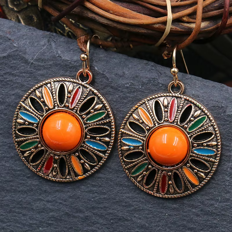 2 peças moda feminina estilo boêmio brincos de disco colorido acessórios de joias adequados para data, festa, festival Gifts-4535