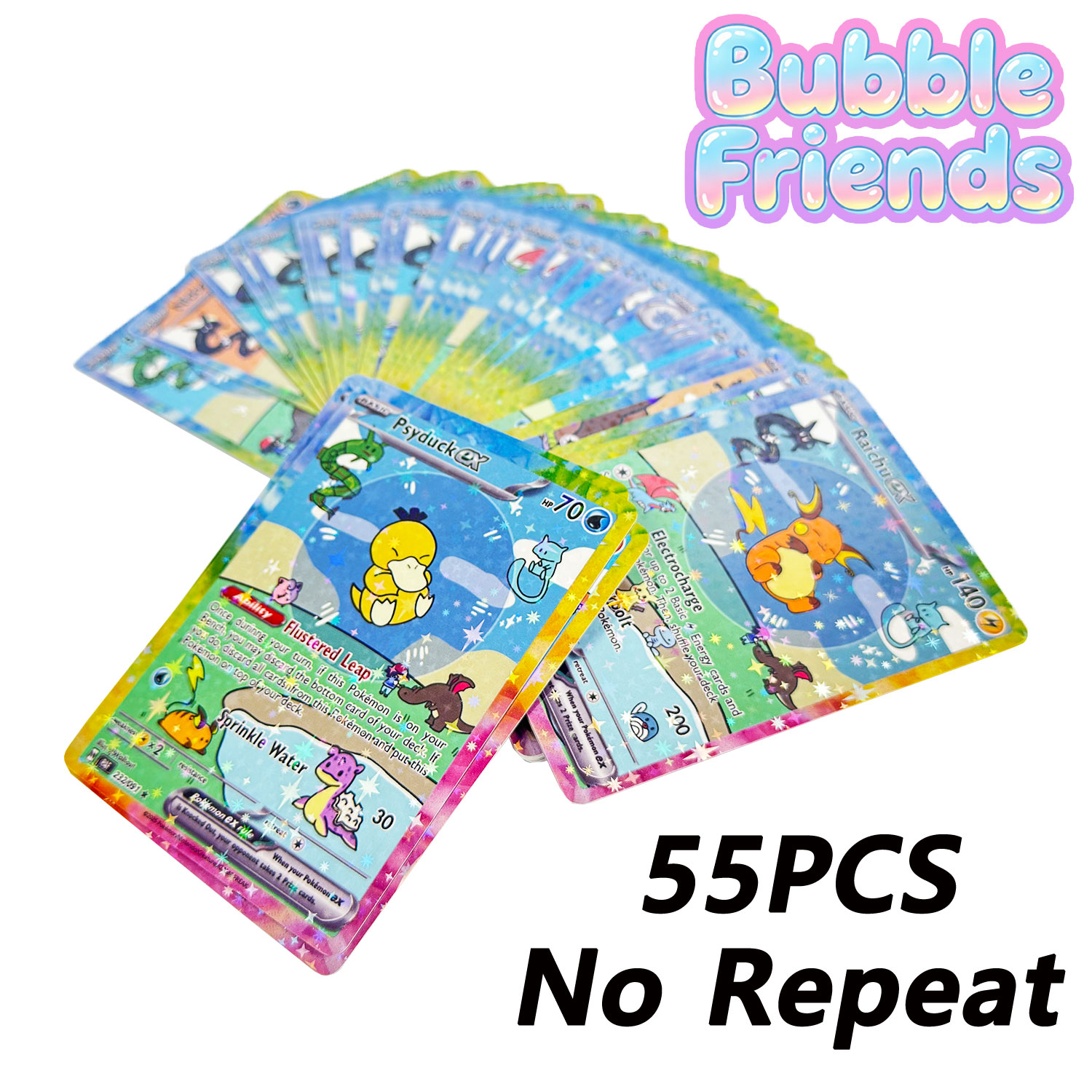 Блестящие голографические коллекционные карты Pokemon My Bubble Friends (55 шт.) для самостоятельного изготовления открыток, классическая аниме-версия: Эвиви, Чаризард