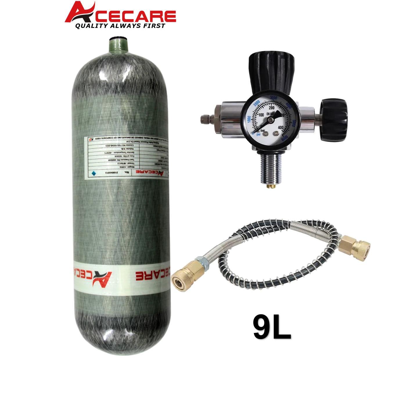ACECARE 4500Psi 300Bar 9L cilindro de fibra de carbono estación de llenado de tanque de aire de alta presión válvula reguladora de buceo M18 * 1,5