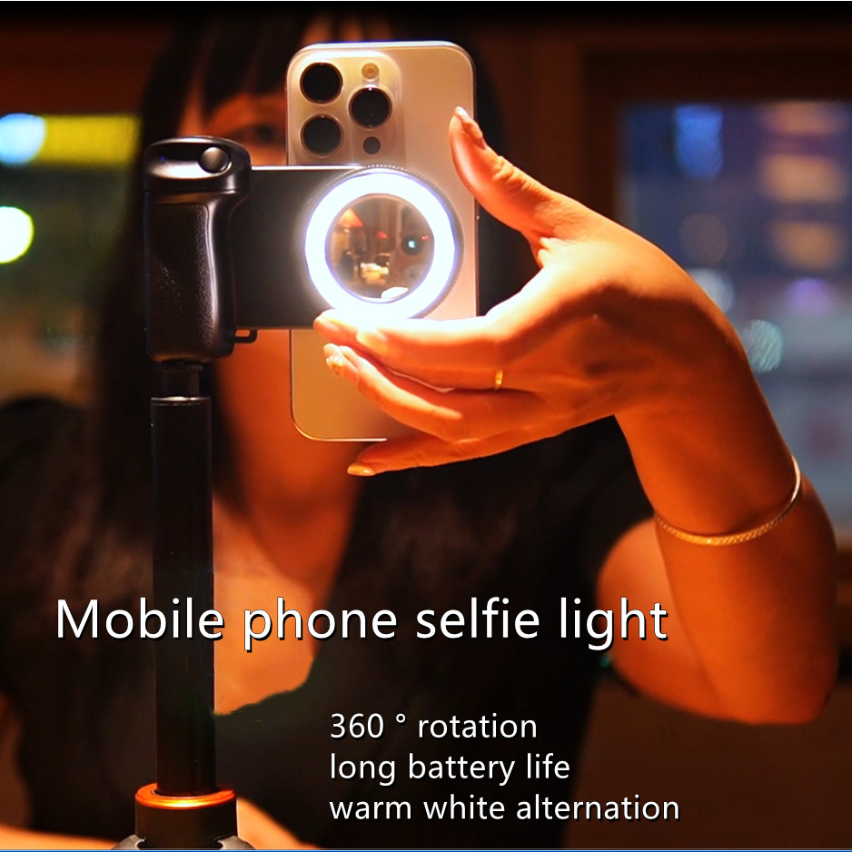 2025年MagSafe対応スマートフォンカメラシャッターグリップ、Bluetoothセルフィーハンドル、カメラ写真スタビライザー（iPhone/Android用、フィルライト付き）