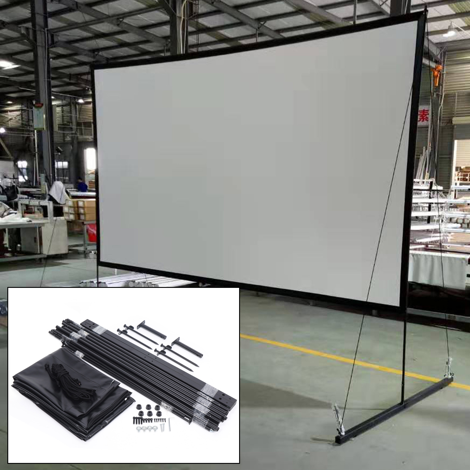 Ekran projekcyjny z czarną ścianą tła (zwiększający kontrast obrazu), 150 cali 4K HD – odporny na rdzę/korozję