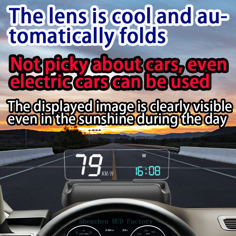 Velocímetro HUD Automático Dobrável; HUD Universal, Velocidade GPS, Hora, Altitude, Imagem Flutuante 3D; Direto da Fábrica
