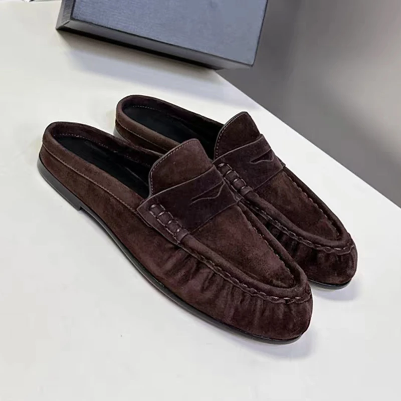 Femmes mode pantoufles Top qualité daim cuir été sans lacet appartements diapositives mocassins décontractés concis chaussures de marche taille 34-42