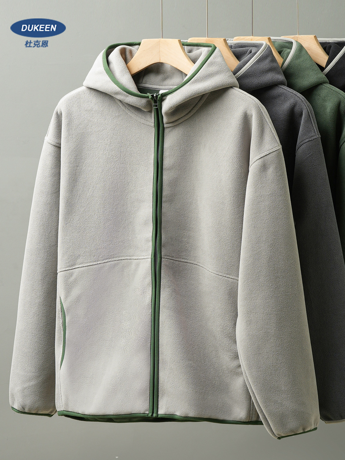 DUKEEN Heren Dubbelzijdig Fleece Hoodie Herfst en Winter Warm Windschermen 7A Antimicrobiële Rits Jassen voor Mannen