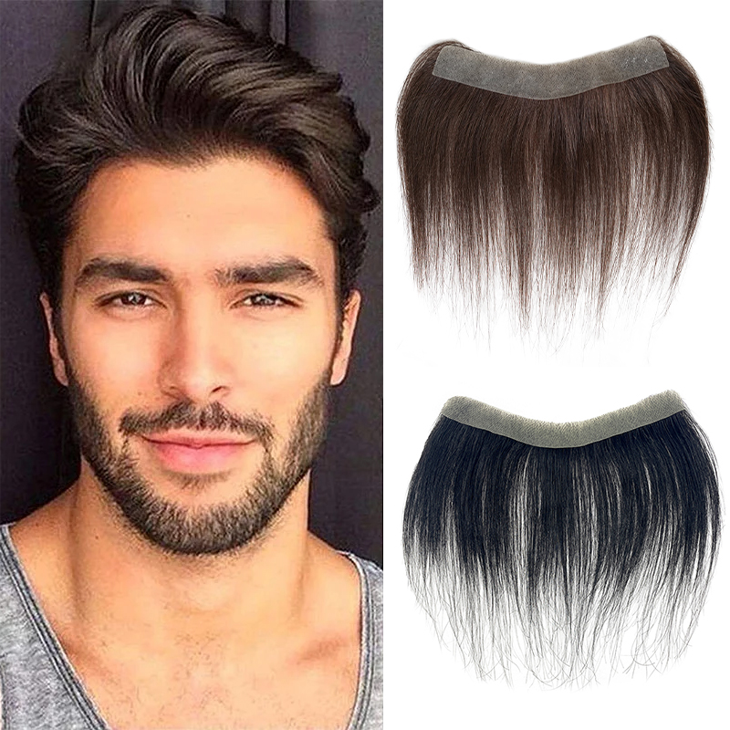 100% echt haar 6 inch Heren 4 #   Natuurlijke kleur PU V-lus front toupet haarlijn pruiken Remy haarvervanging recht haarstukje