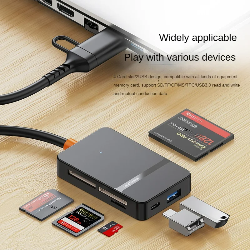Leitor de cartão USB C 8 em 1 Suporte para leitura e gravação de cartão S SD/TF/CF/MS e leitura de disco U