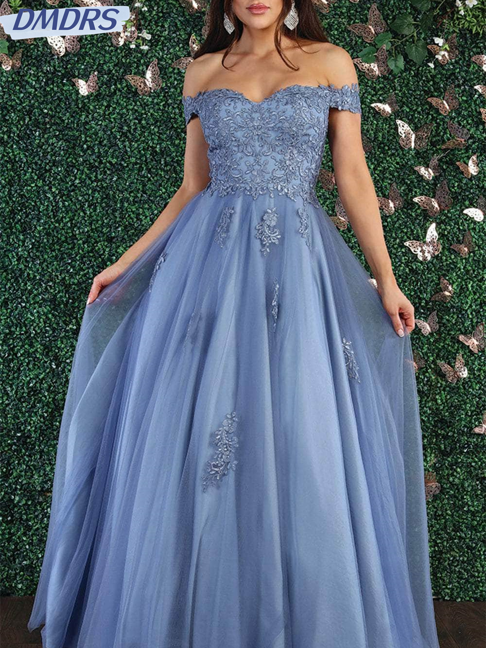 Encantador vestido de baile fora do ombro a linha A, vestidos graciosos até o chão, vestidos clássicos de renda, 2024