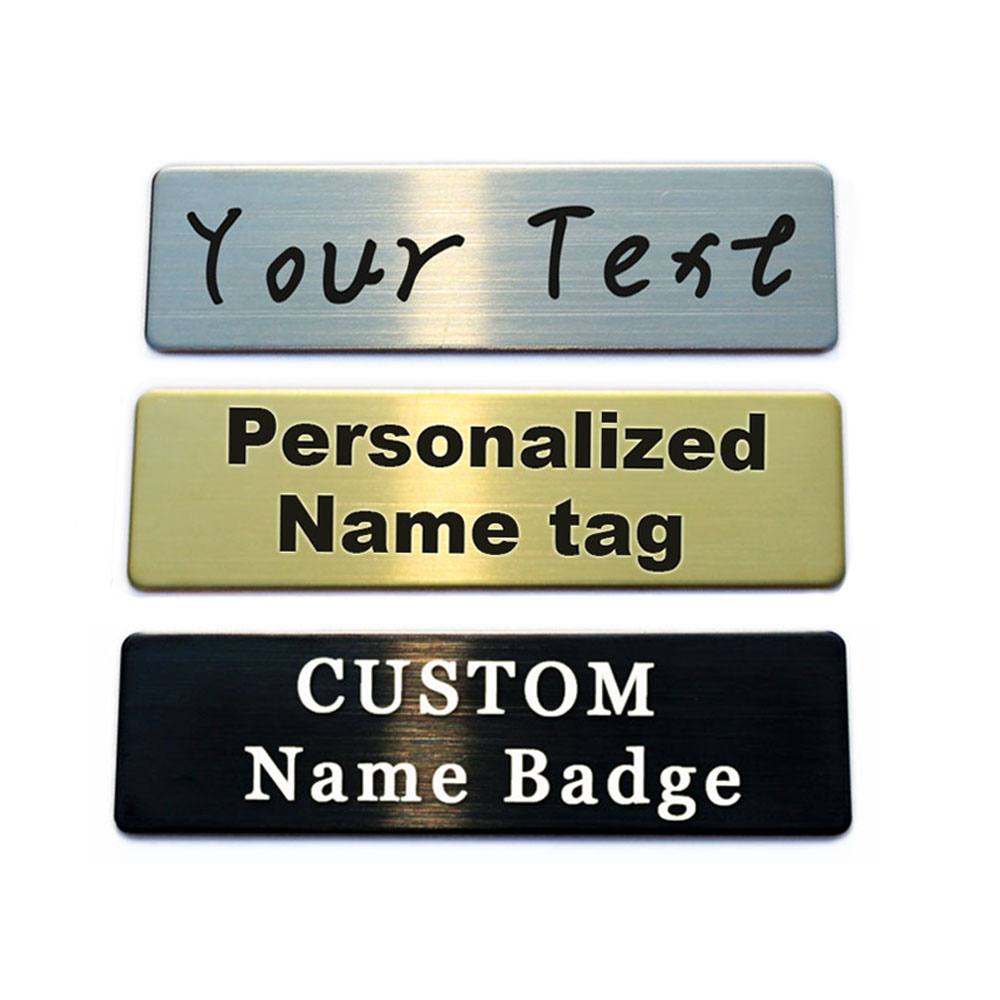 70 x 20 mm, anpassbare Broschennadel, personalisierbar, mit Gravur Ihres Text-Logos, Business-ID-Platte, Stahl-Metall-Tag, individuelle Namensschilder