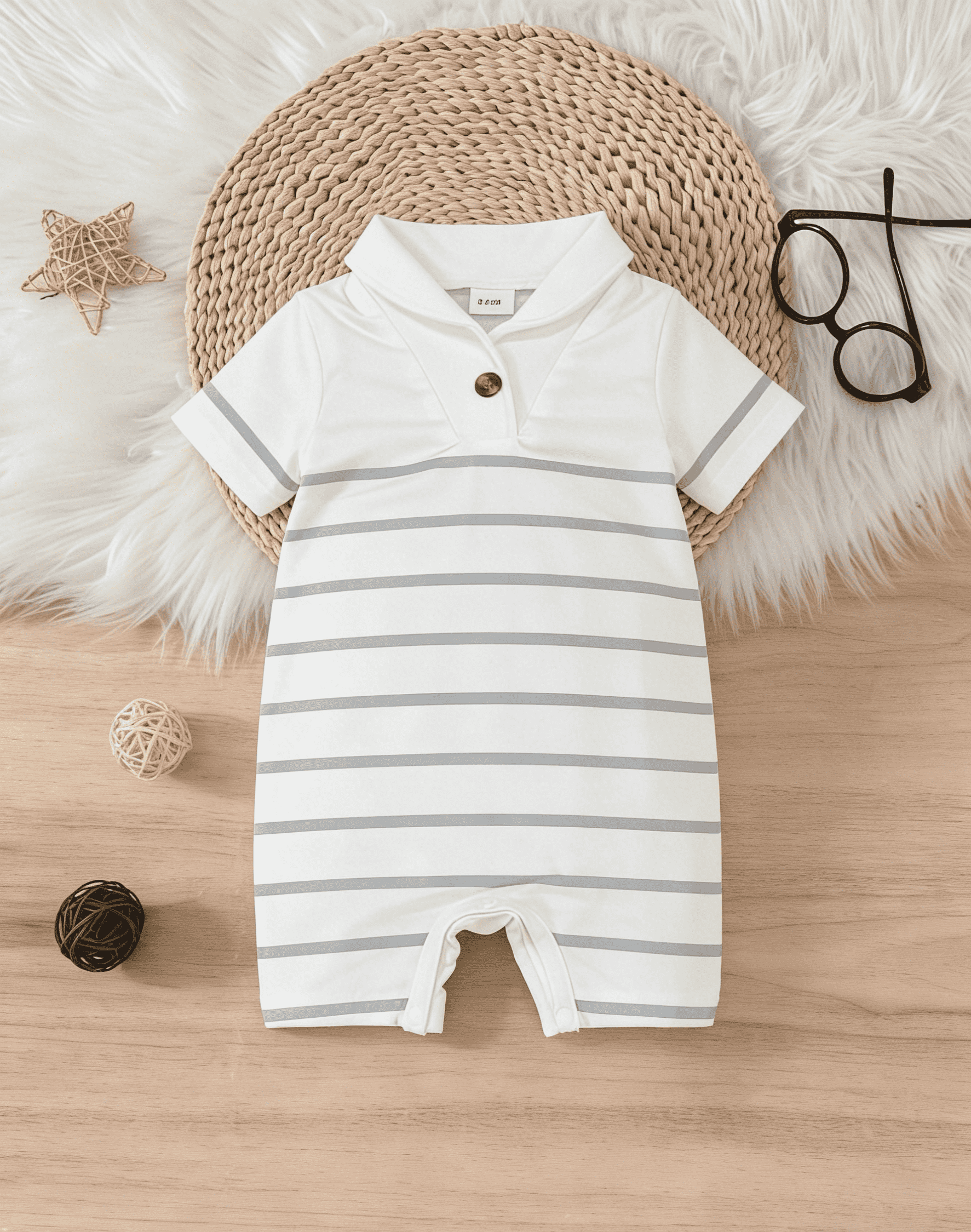 Macacão curto de verão para bebês meninos, macacão listrado/azul marinho sem mangas com gola polo, roupa casual infantil de uma peça 0-24 meses