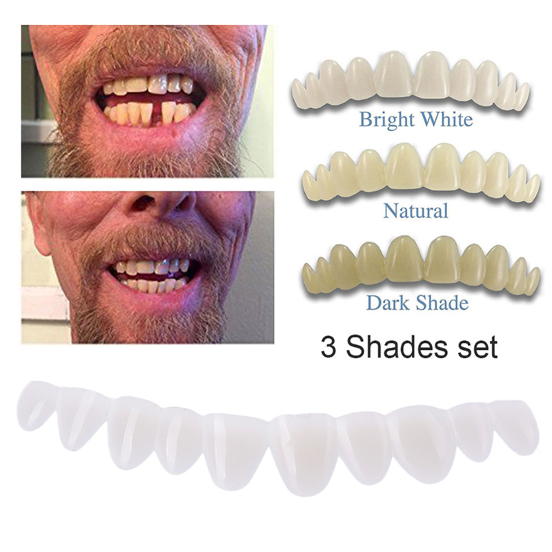 3 tonos/juego de dentaduras postizas dentales temporales, carillas de sonrisa perfecta, aptas para pasta de dentadura flexible