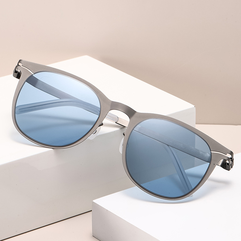 Lunettes de soleil légères en acier inoxydable de qualité supérieure sans vis faites à la main pour hommes lunettes de soleil CALLUM hommes Protection UV rondes femmes