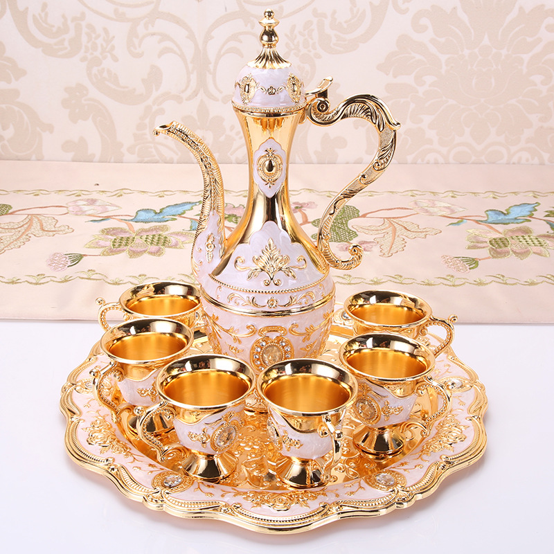 Set Gelas Anggur Retro Daun Walet, Gelas Anggur Kecil untuk Rumah Tangga, Teko Anggur Logam Enamel Eropa, Ornamen, Hadiah Pernikahan