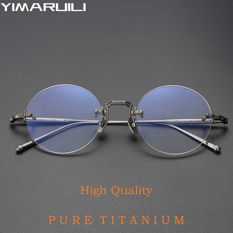 YIMARUILI Ultralight czyste tytanowe luksusowe okulary bez oprawek męskie Retro okrągłe optyczne korekcyjne proste damskie oprawki do okularów