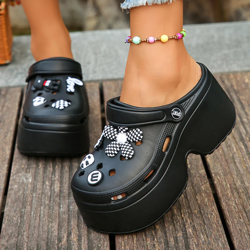 Tamancos de plataforma grossa chinelos de jardim feminino diy oco para fora sandálias de fundo grosso mulher verão ao ar livre antiderrapante praia sandles 2025