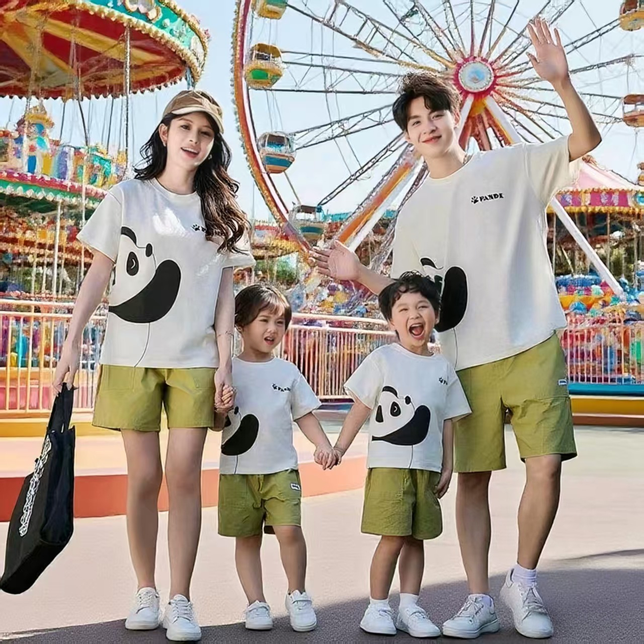 Conjuntos divertidos de dos piezas a juego para Familia, ropa coreana para padres e hijos, papá, mamá e hijo, hija, Panda, camisetas, pantalones cortos