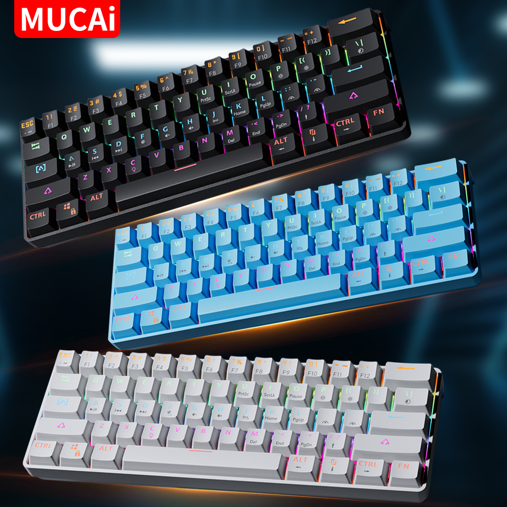 MUCAI MK61 USB Gaming Esports clavier mécanique 61 touches axe rouge filaire câble détachable rétro-éclairage rvb échange à chaud
