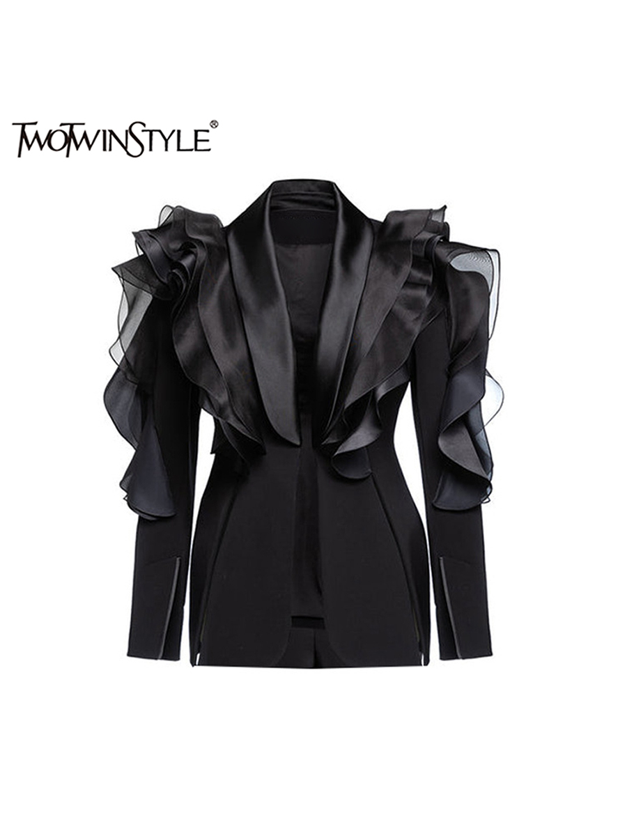 TWOTWINSTYLE Asymmetrische Lange Jassen Voor Vrouwen V-hals Lange Mouw Gesplitste Knop Afslanken Casual Jassen Vrouwelijke Stijl Kleding Nieuwe