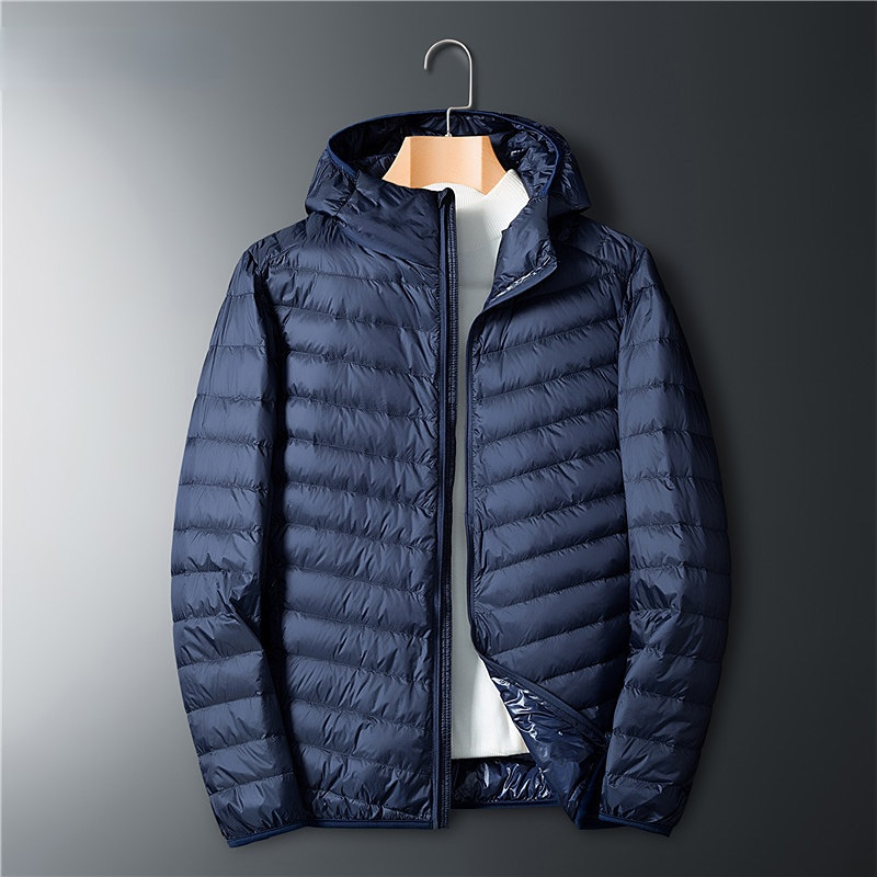 Winter Men Ultralight Thin Down Jacket White Duck Down Hooded Jackets Long Sleeve Warm Coat Parka  Portable Outwear 2024 New