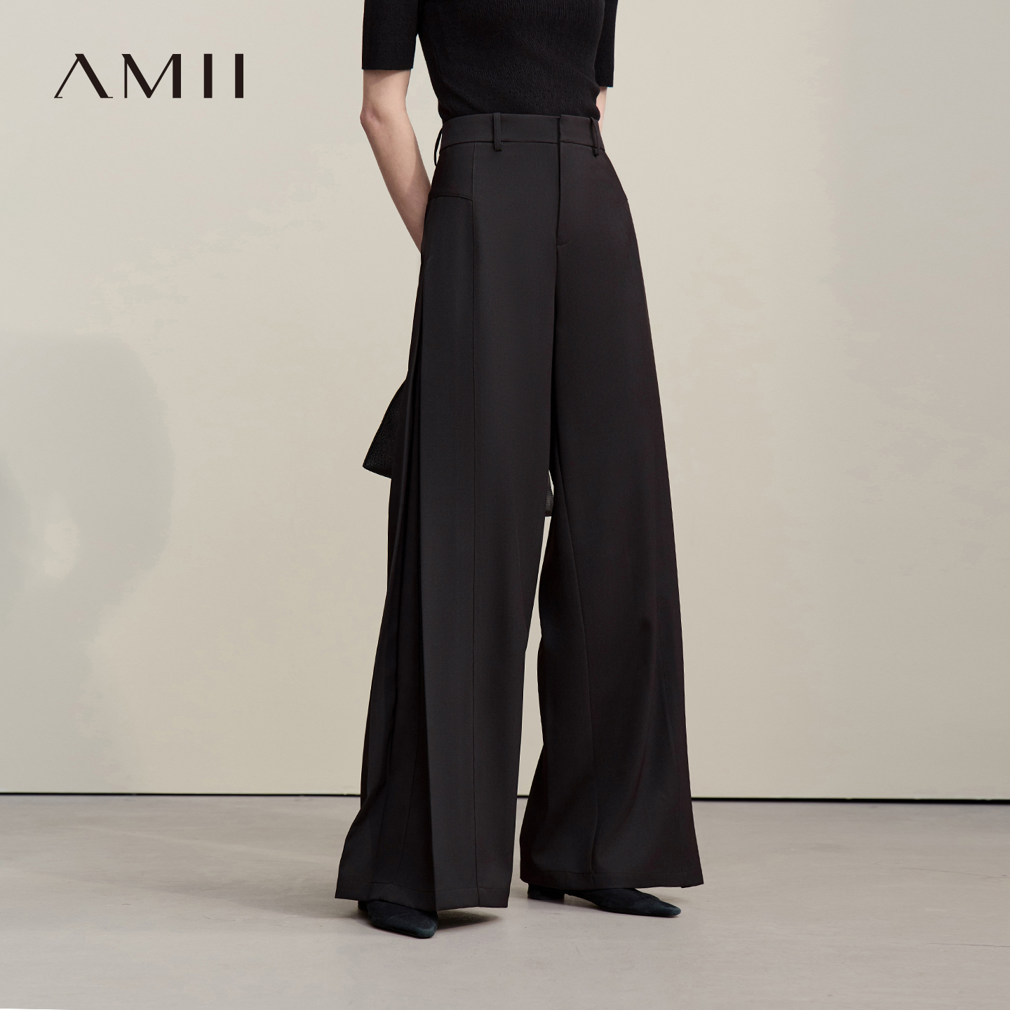 Pantalon large plissé fluide et polyvalent Amii pour femme – Nouvelle collection été 2026 – 12642085