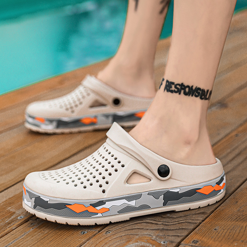 Slippers voor heren in de zomer, met ademende sandalen buiten het hoofd, koeling buiten, antislipstrand, rechte sleep