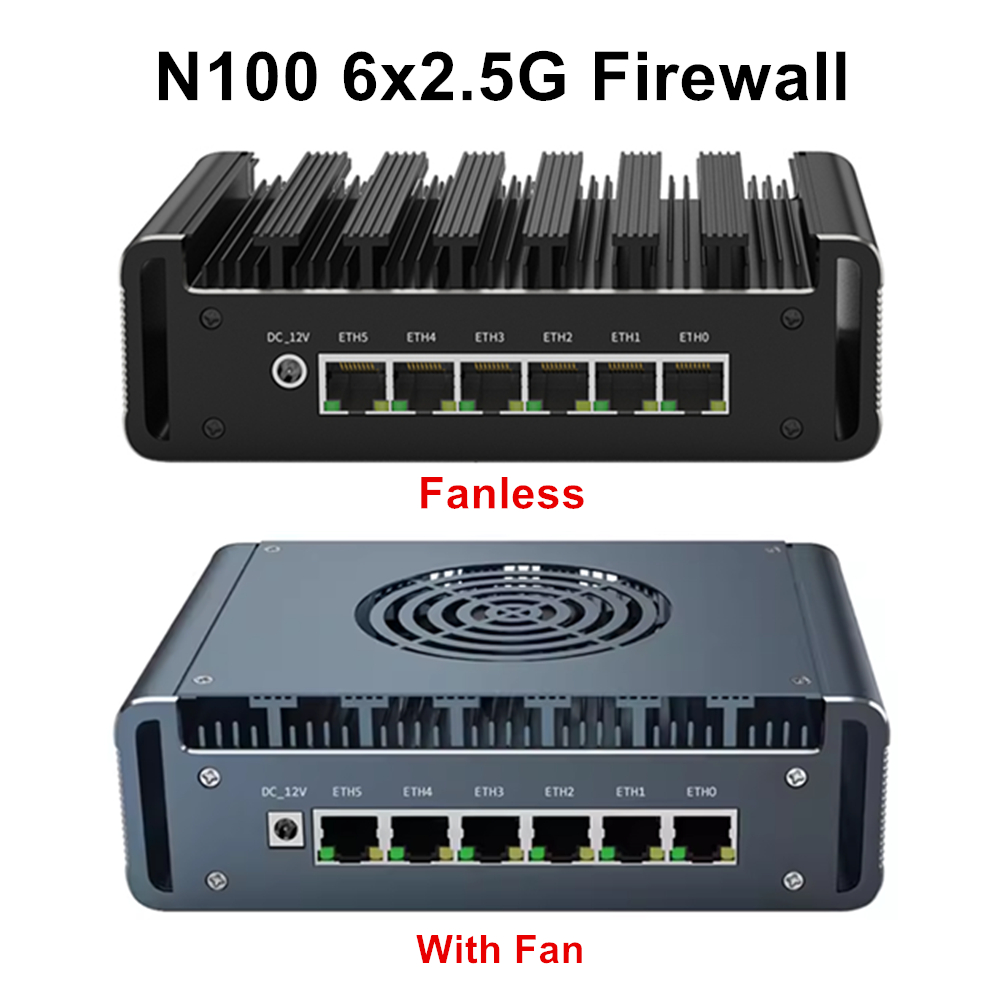 Intel N100 Firewall Appliance 6x2,5G i226-V Mini PC DDR5 Max 16GB 2xM.2 NVMe Industriecomputer pfSense Server OPNsense Proxmox