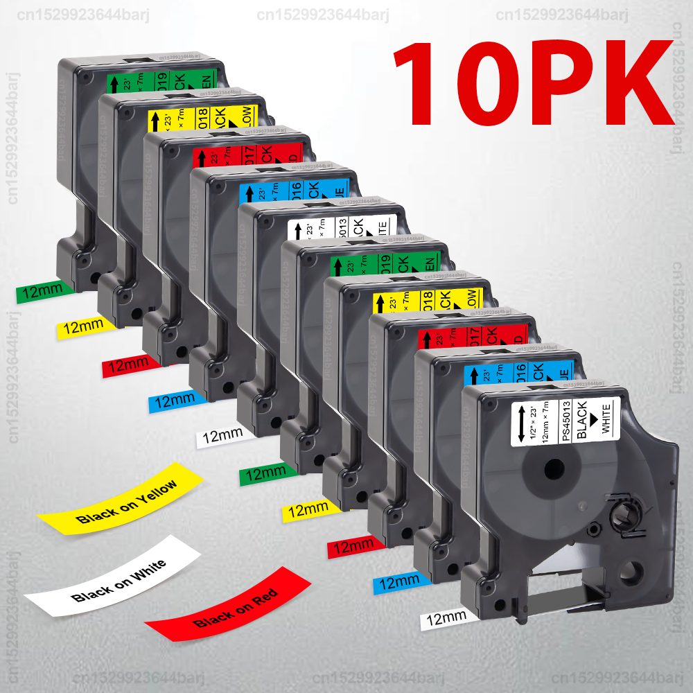 5 pz/10 pz 45013 Compatibile Dymo D1 12mm Nastro 45010 45016 45018 45013 Nero su Bianco Etichetta per Dymo LabelManager 160 280 Stampante