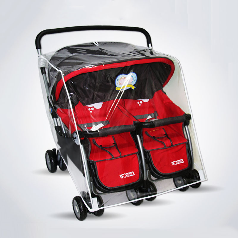 Capa de chuva para carrinho de bebê, capa de chuva transparente para gêmeos, proteção contra poeira e vento