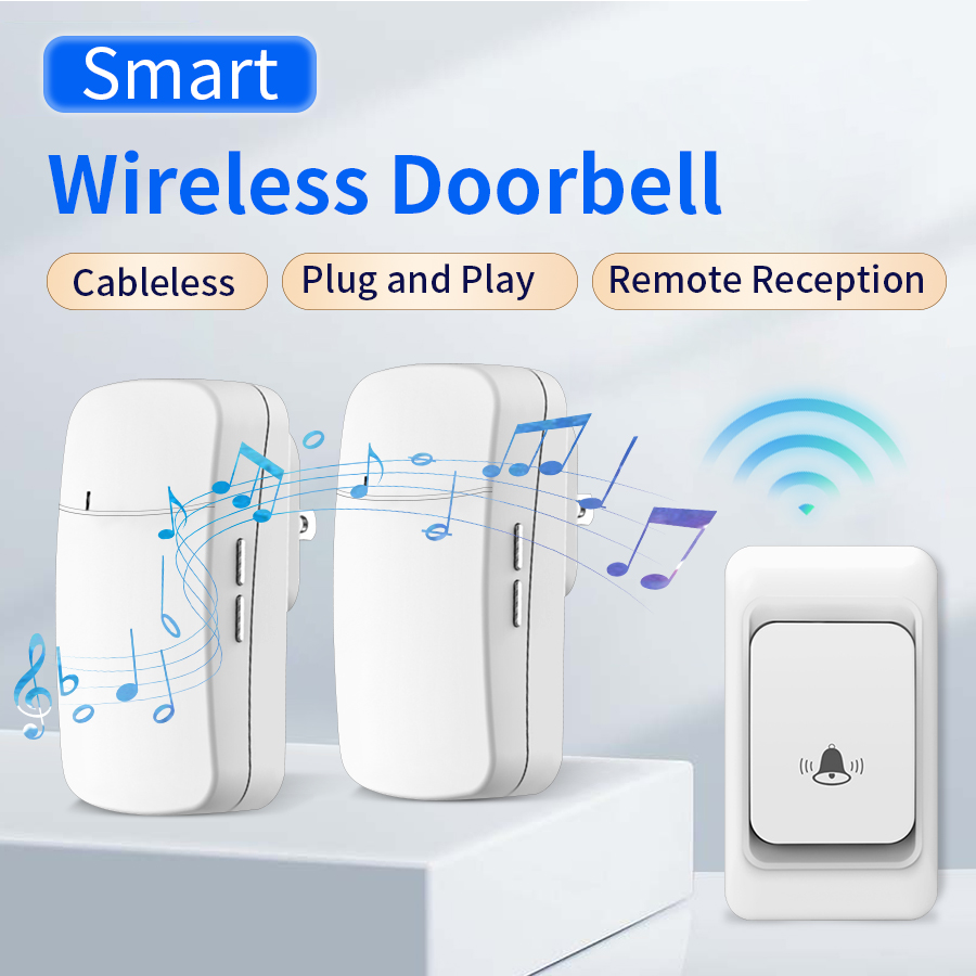 Timbre inalámbrico para exteriores, enchufe europeo/estadounidense, batería de 23A y 12V, alarma de señal penetrante de pared resistente al agua, timbre de anillo cinético, timbre inteligente