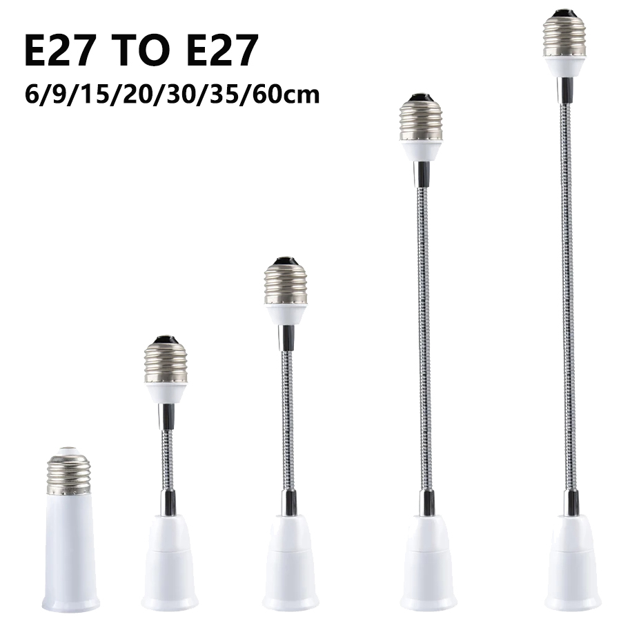 Flexível e27 para e27 lâmpada led extensão suporte da lâmpada 20cm 30cm 40cm 50cm 60cm soquete de luz base da lâmpada led conversor suporte da lâmpada