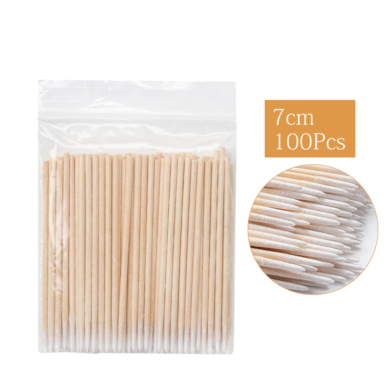 100 Stuks Wegwerp Ultra-Kleine Wattenstaafje Pluizende Microbrush Hout Wattenstaafjes Wattenstaafjes Borstels Wimper Lijm Verwijderen Make-Up tool