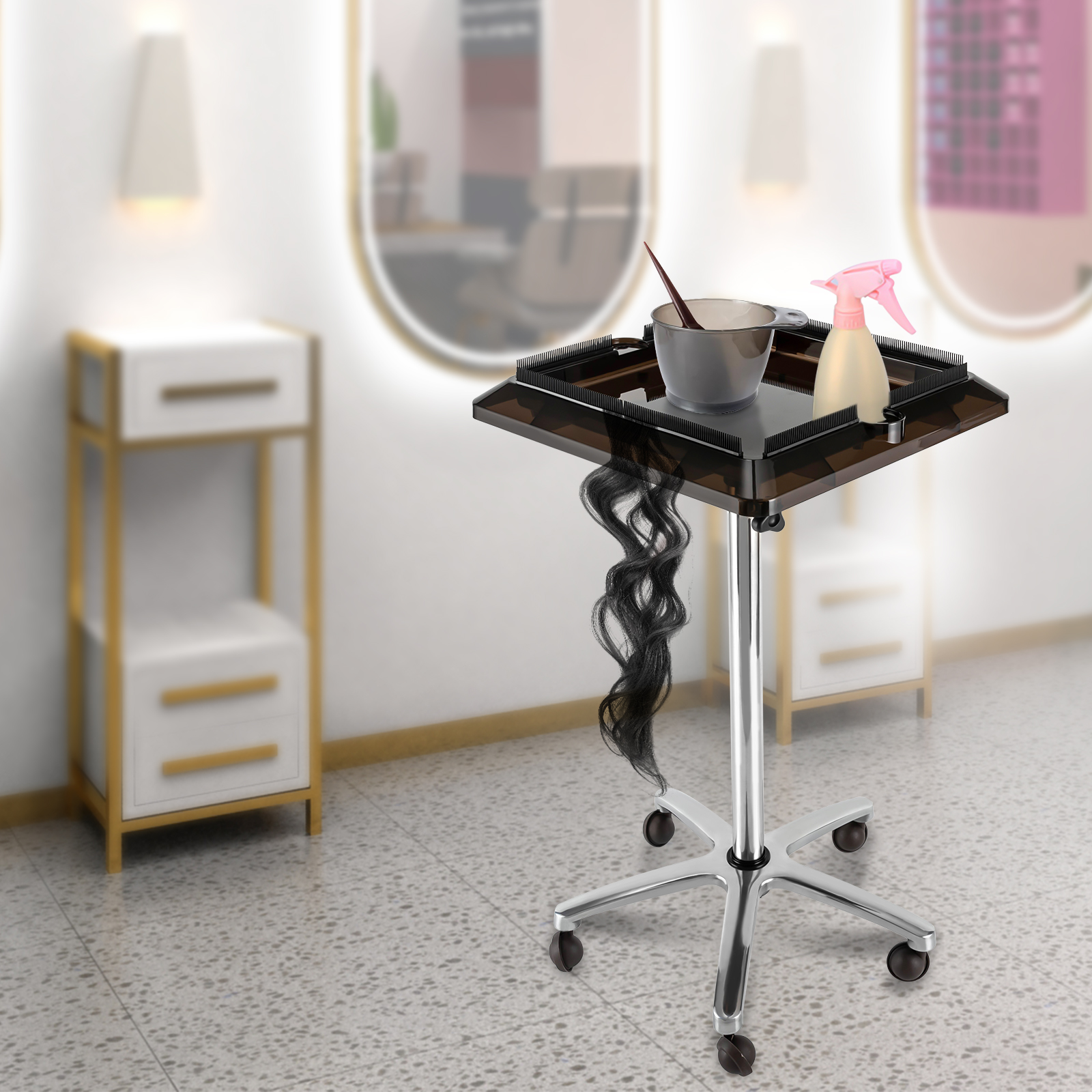 Verstelbare kapper Rolling Salon Tray Haarverlenging Gereedschapswagen Kappersopslagwagen Afneembaar