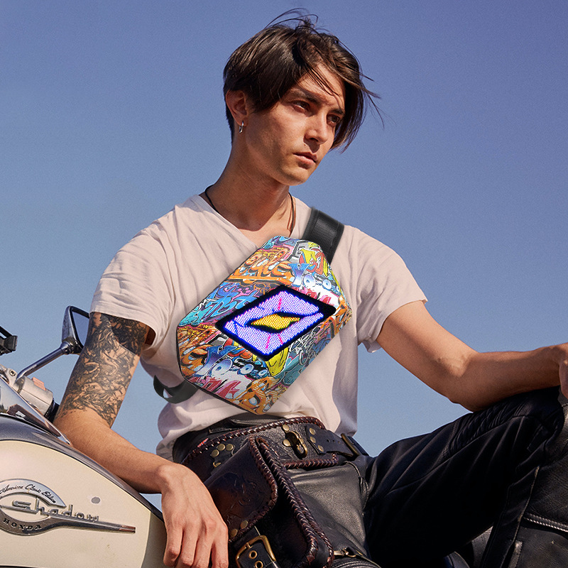 Bolso LED para motociclista, bolso luminoso impermeable con Bluetooth, bolso cruzado inclinado para motocicleta, bolso rígido con grafiti para motocicleta