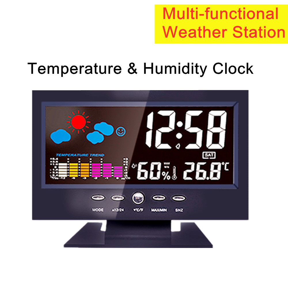 Station météo multifonctionnelle, horloge, thermomètre, hygromètre, calendrier, affichage numérique LCD, compteur de température et d'humidité