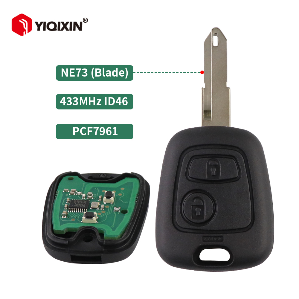 プジョー用リモートカーキー,433MHz,id46,pcf7961チップ,106, 107, 206, 306, 406, 307, 407,パートナー,xsara,citroen,saxo,picasso,ne73ブレード