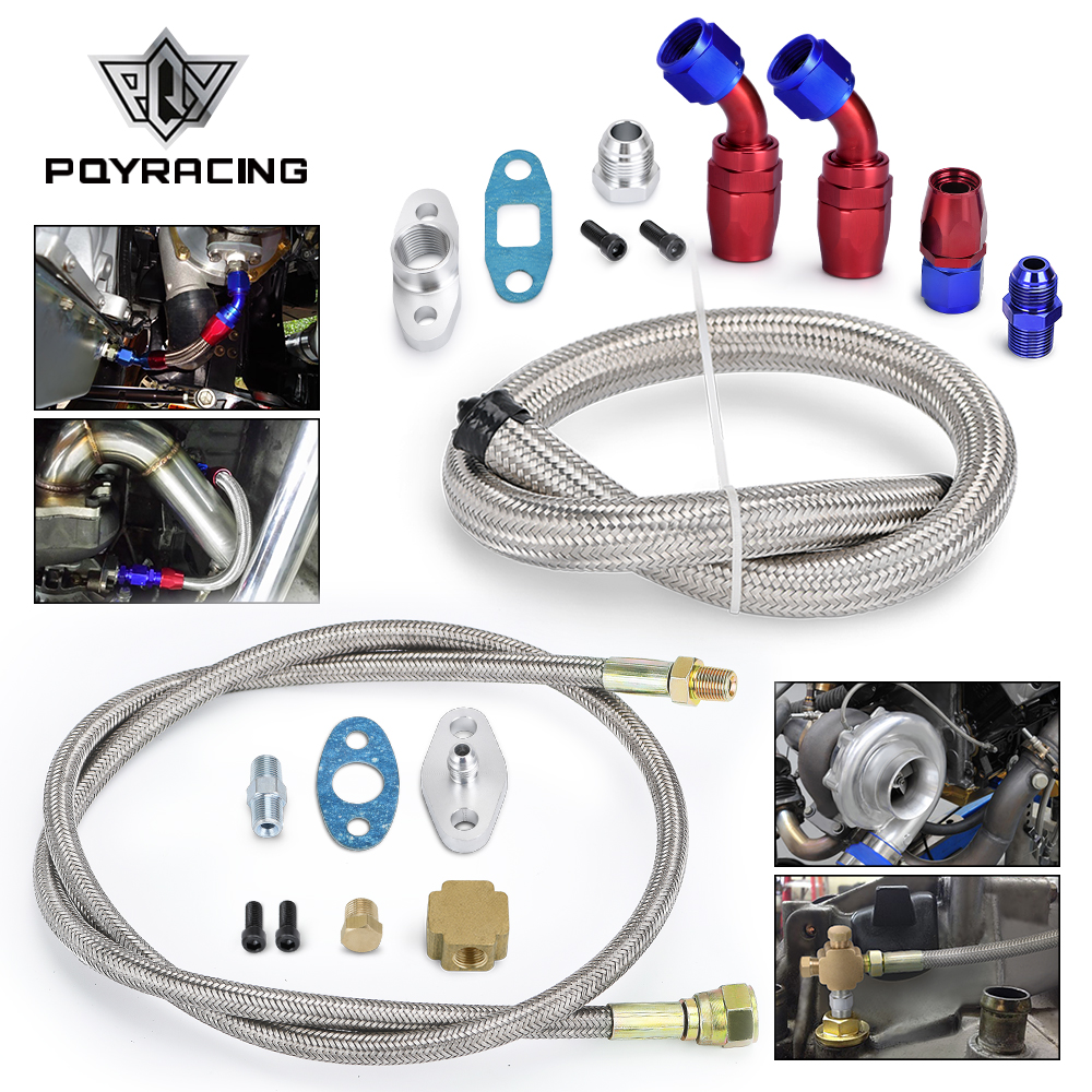 PQY - Kit de Líneas de Alimentación, Retorno y Drenaje de Aceite para Turbo T3 T4 T3/T4 T70 T66 TO4E, Azul y Rojo PQY-TOL21