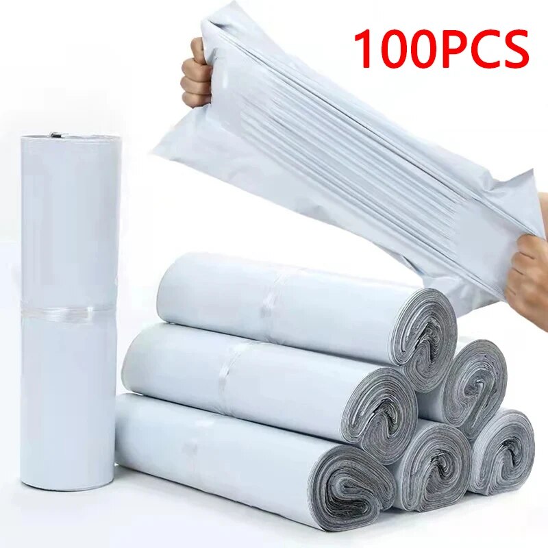 Lote de 100 Bolsas de Correo Blancas, Sobres para Envíos, Bolsas de Almacenamiento, Bolsas de Plástico Autosellables, Impermeables, Nuevas