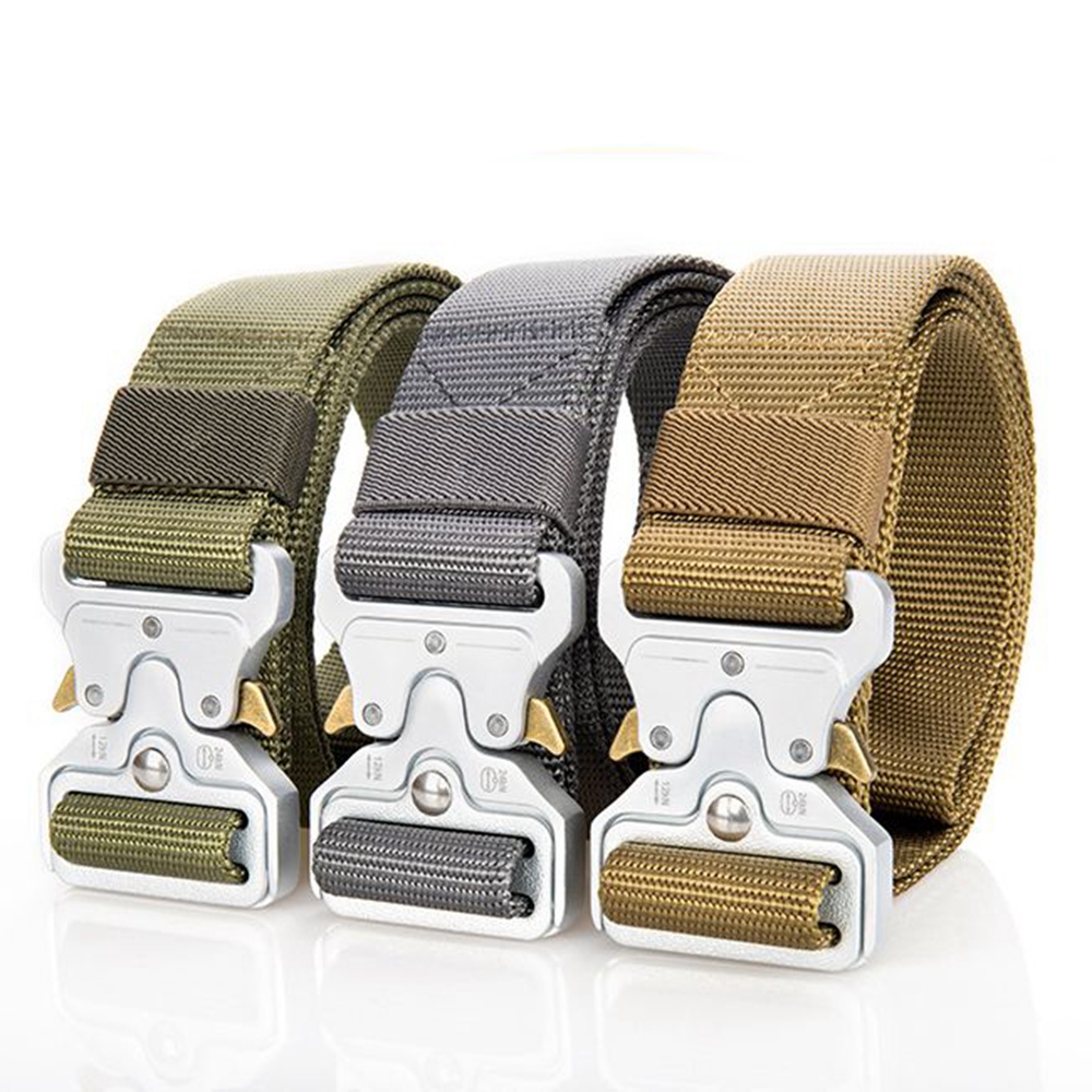 Ceinture tactique 38 mm pour hommes, ceinture en nylon robuste avec boucle argentée, ceinture de créateur unisexe pour jeans pour femmes