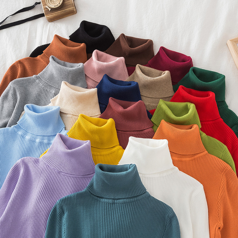 Suéter de cuello alto para mujer, jerséis suaves de punto, jerséis de Cachemira, suéteres básicos sólidos suaves, Top informal de otoño e invierno para mujer